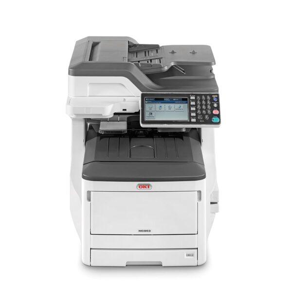 OKI Mc853dn A3 Printer Front shot showing features 45850603