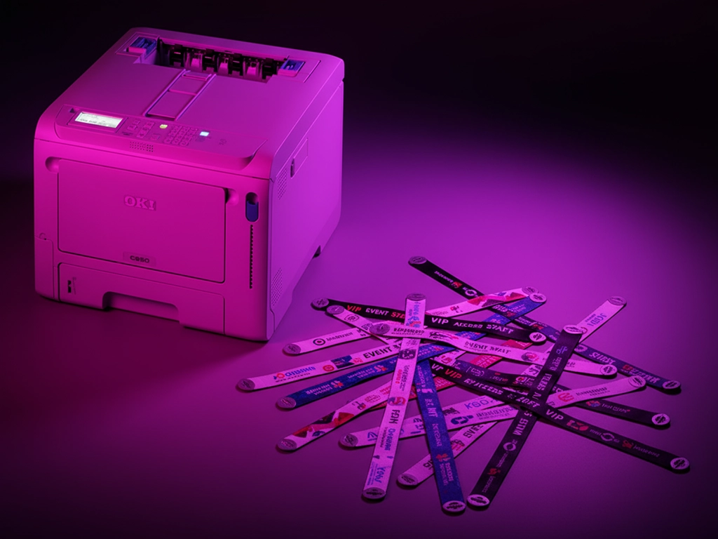 OKI colour printer set up for wristband media