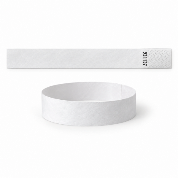 Numbered White Tyvek Wristbands – 250 × 25 mm – Pack of 1,000 — illustration showing numbering beside the adhesive end